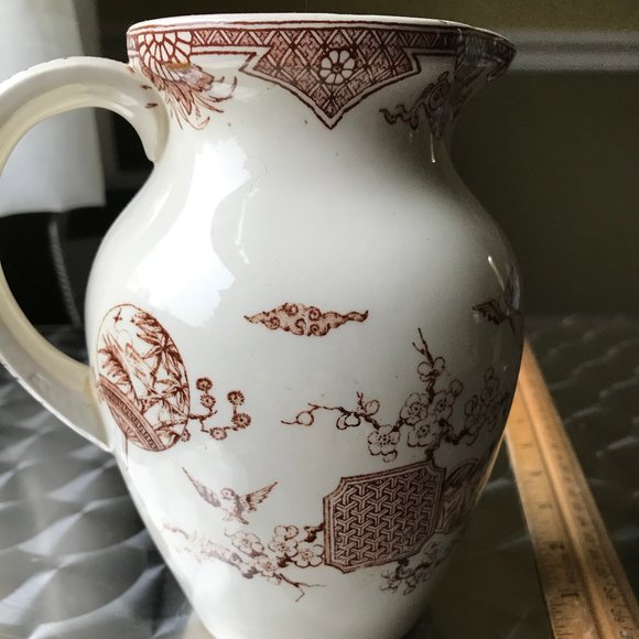 Rare 1800s FURNIVAL Fan & Bird Pattern Pitcher - Picture 10 of 10